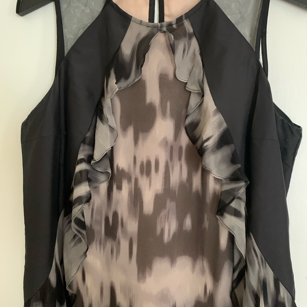 Tracy Reese New York Black/Cream Sleeveless Silk Occasion Dress Sz L *Flaw*